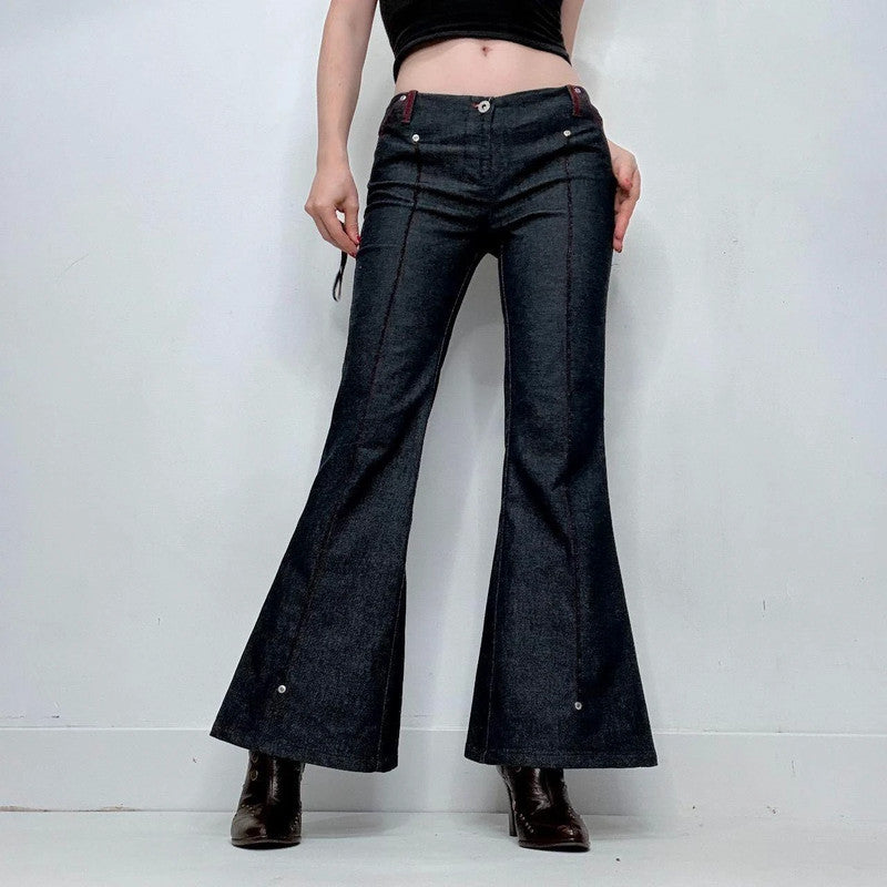 dark denim flared low rise stretch jeans