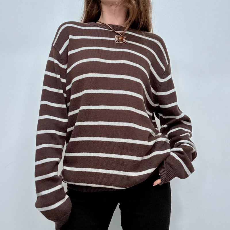 brown striped cotton knitted jumper