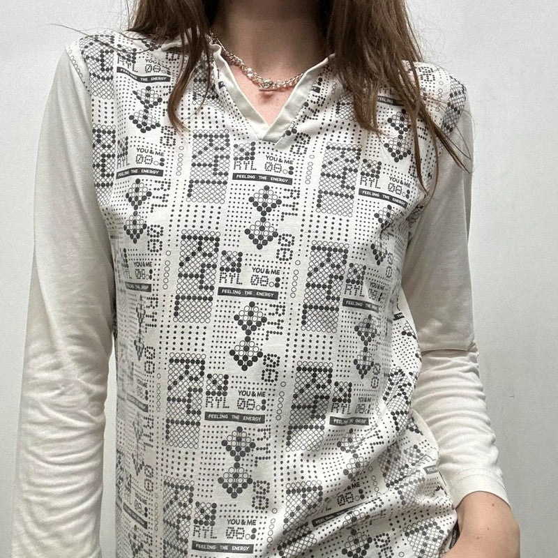 white graphic tech printed polo shirt