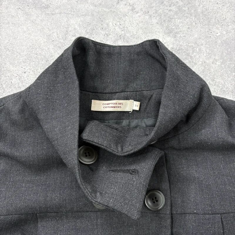 Grey structured boxy high neck jacket