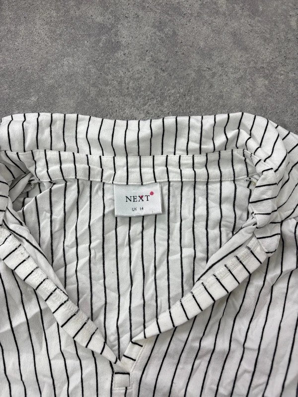 white pinstripe fitted flared shirt