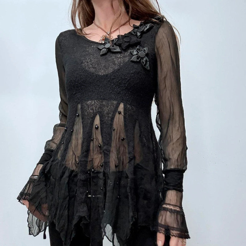 sheer flared black gothic fairy top
