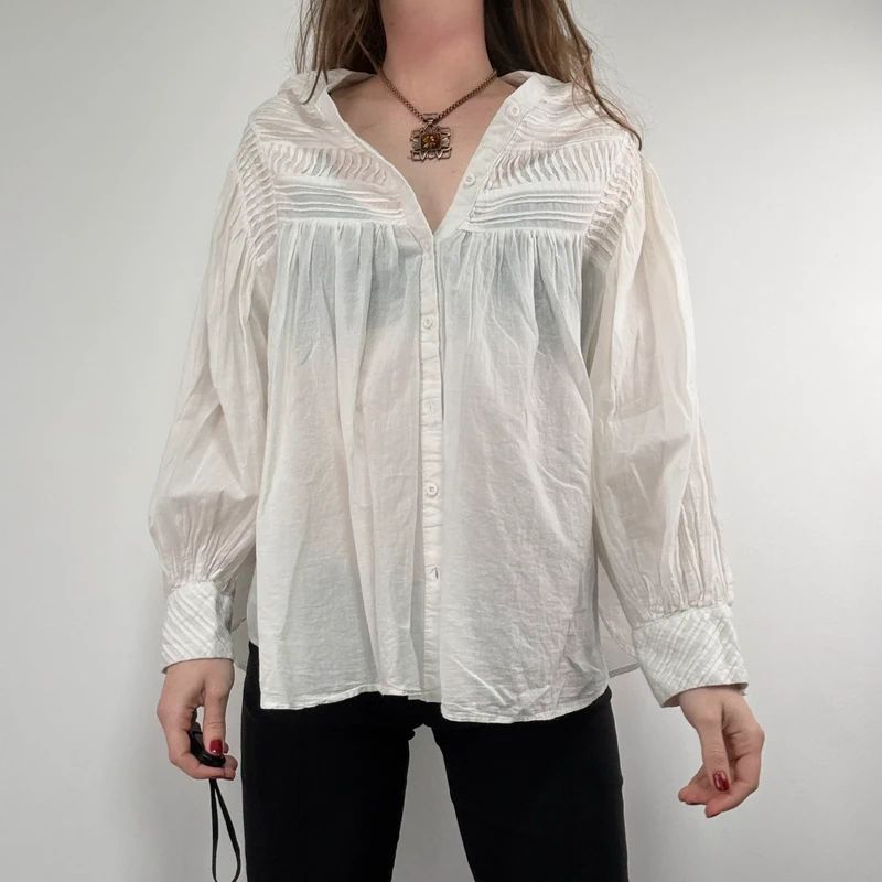 white cotton pleated flared french blouse Orfeo Paris