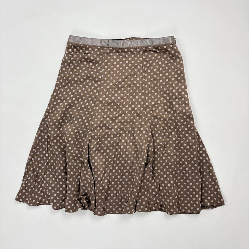 brown silk polka dot midi skirt