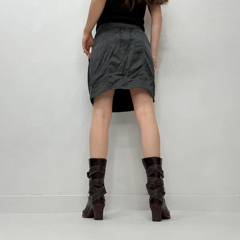 grey puff gathered mini skirt