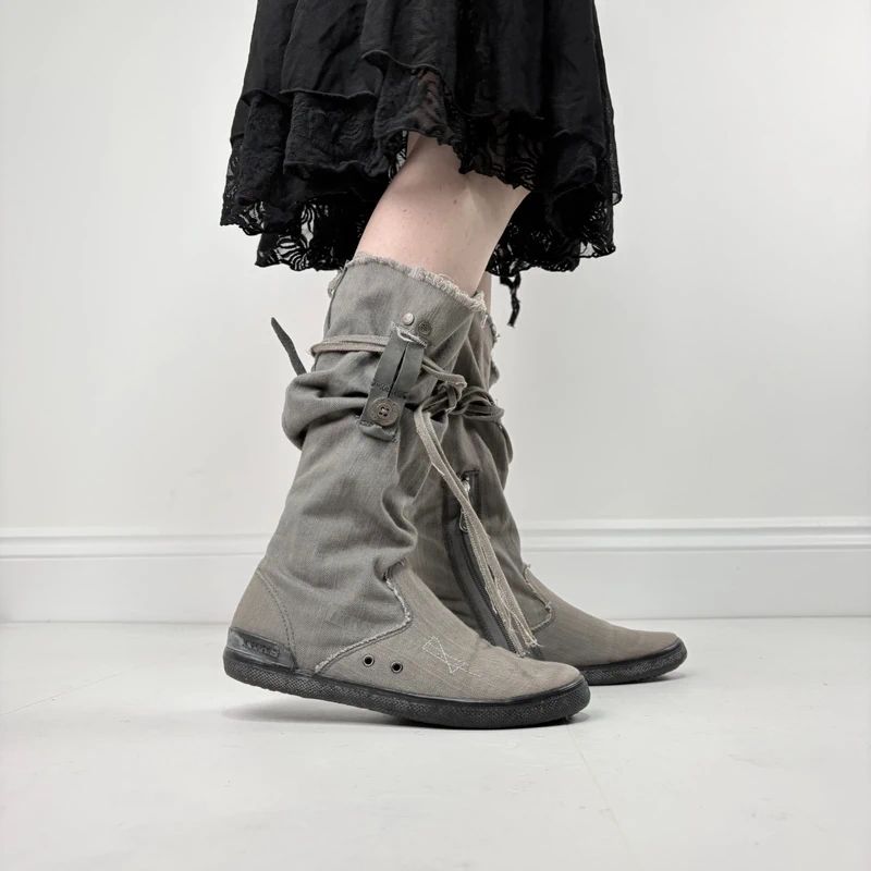 grey canvas slouchy trainer boots