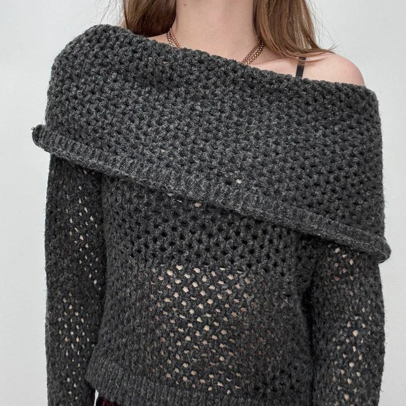 chunky sheer knit fold over jumper