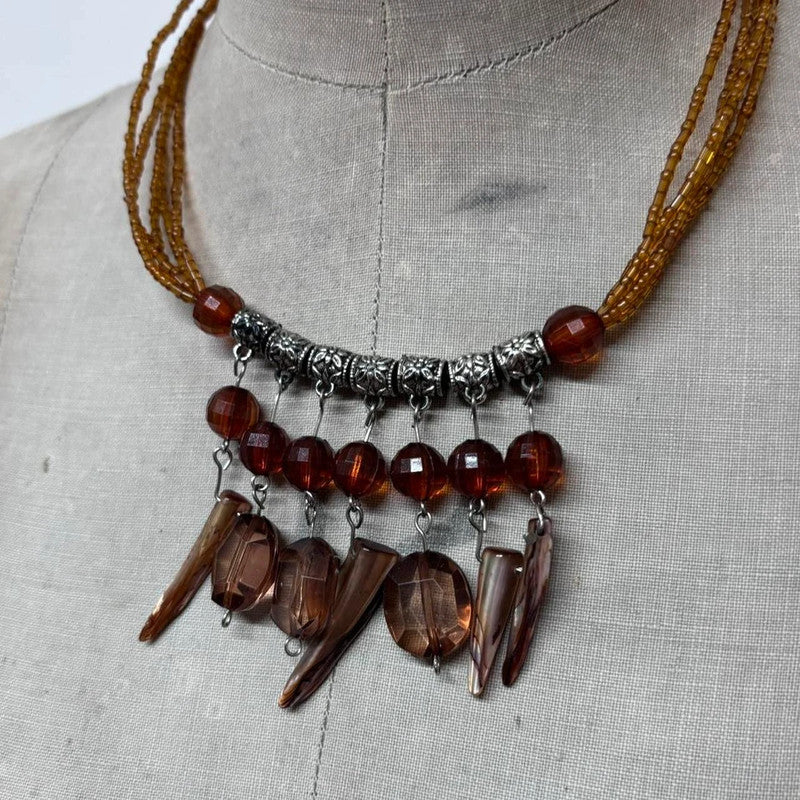 layered bead pearl charm necklace