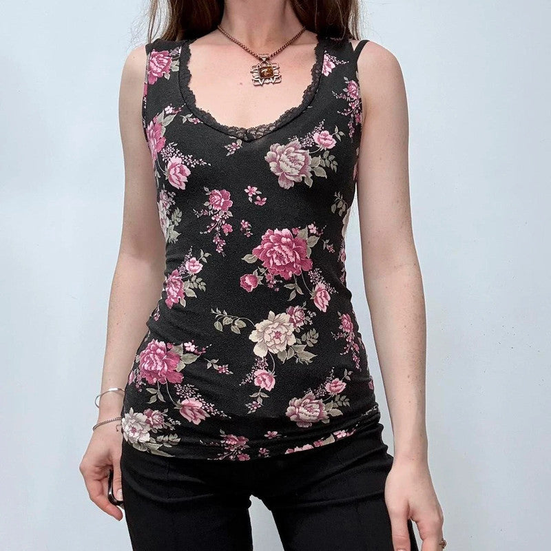 black floral lace vest top