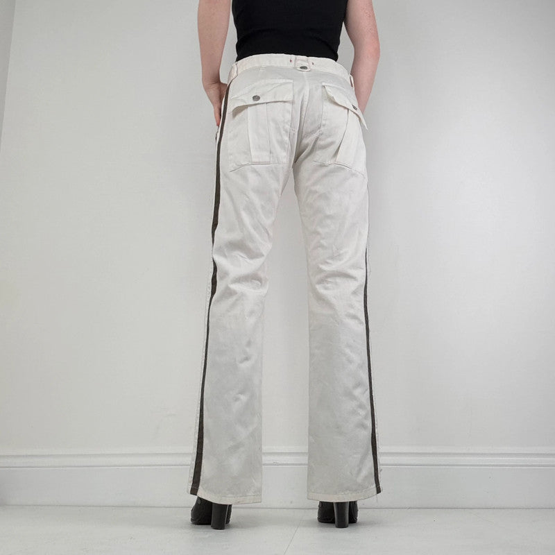 white cotton canvas flared trousers