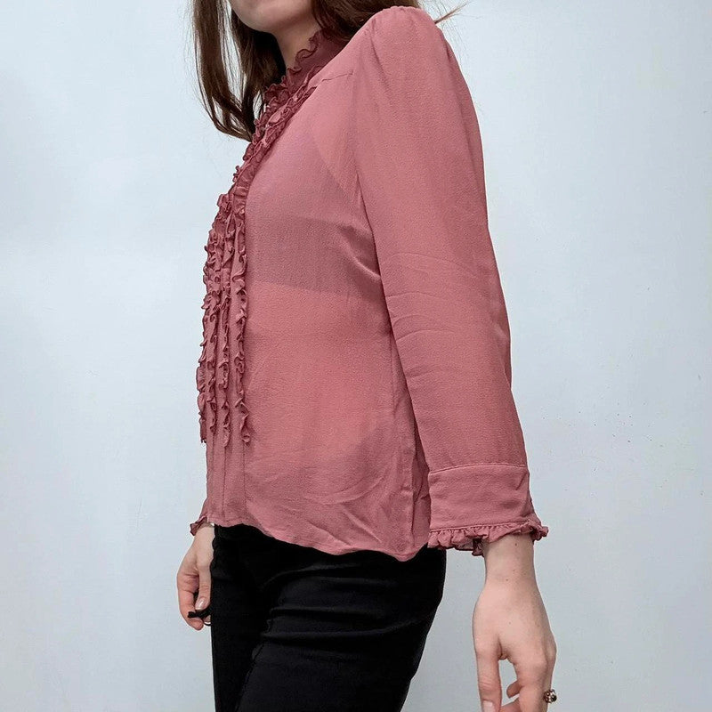 pink floaty ruffle silk shirt