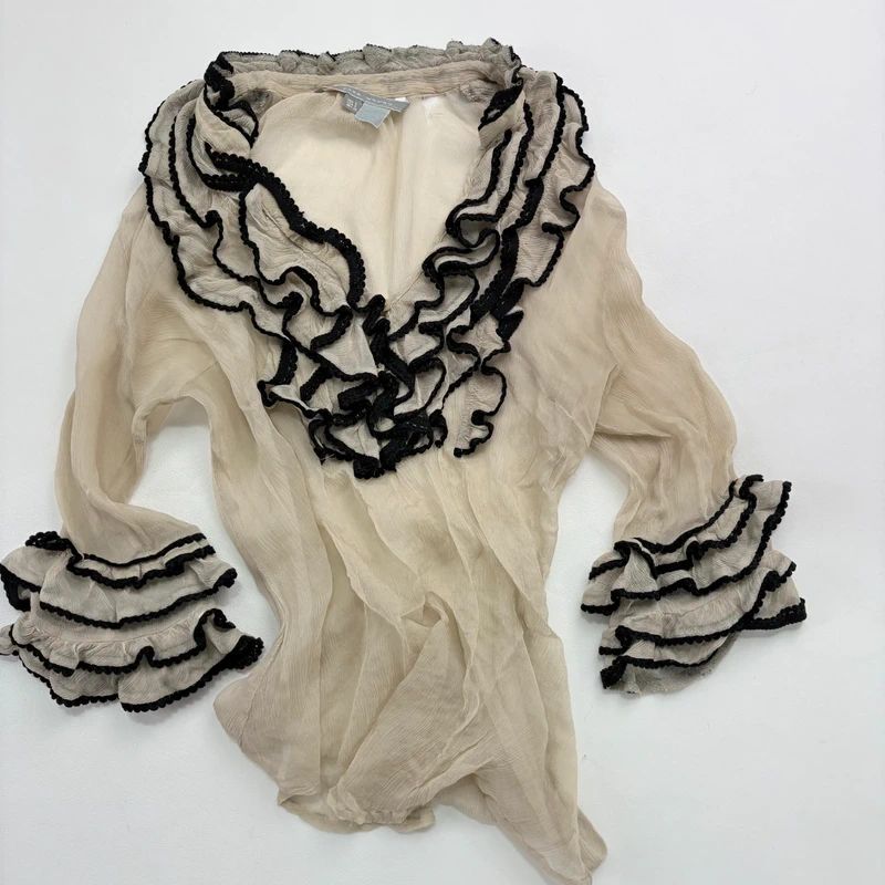 Lace Silk Ruffle Blouse