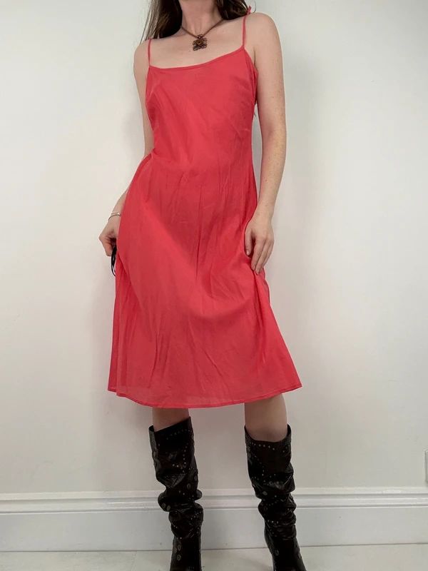 coral cotton flared slip dress