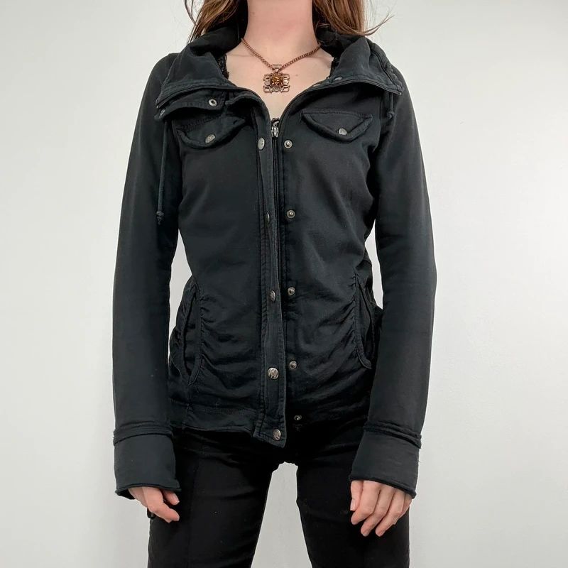 Black high neck funnel jacket