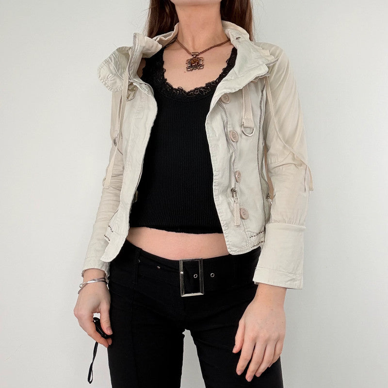 cream utility cropped fitted jacket
