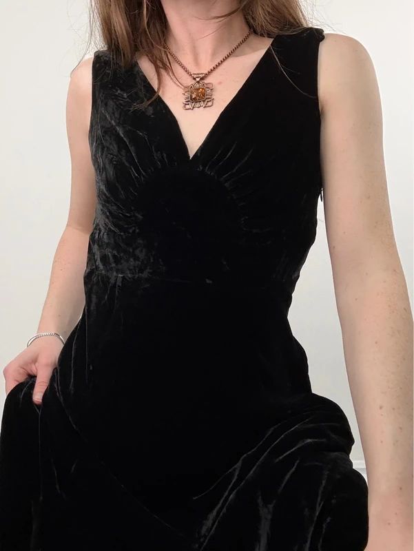black velvet fitted flared midi dress