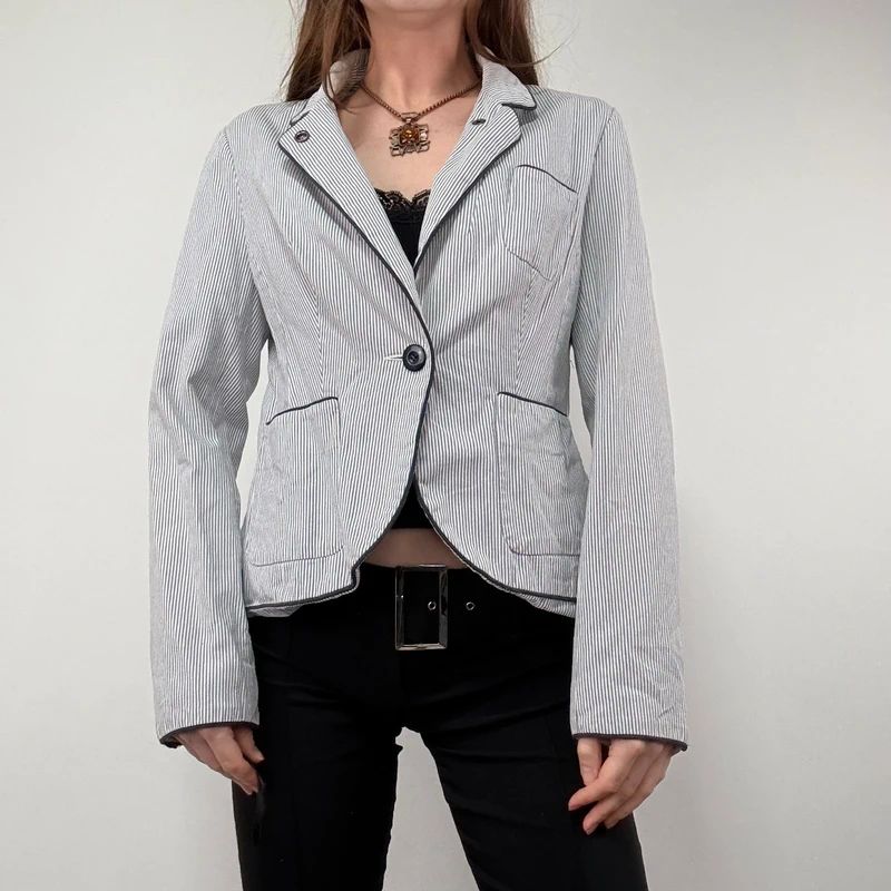 Pinstripe Flared Military Jacket