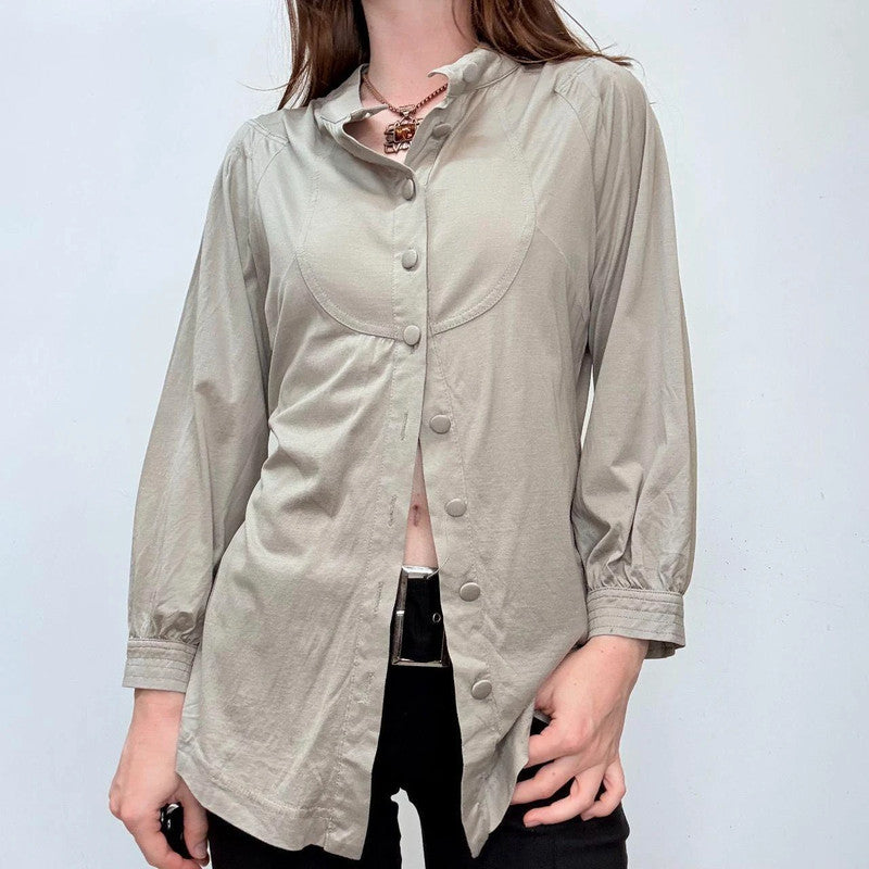 grey preppy button-up shirt blouse