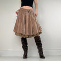 Brown pleated flared layered midi skirt
