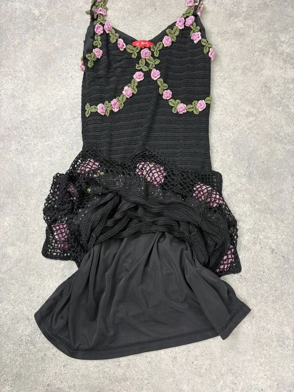 rene derhy crochet floral black summer maxi dress