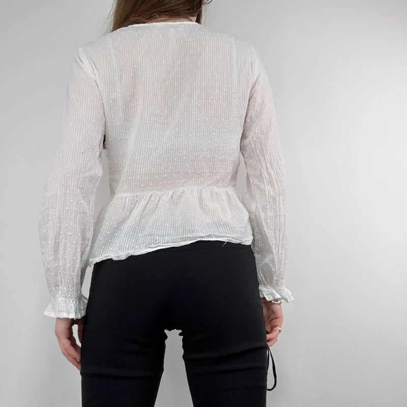 white cotton flared embroidered lace blouse