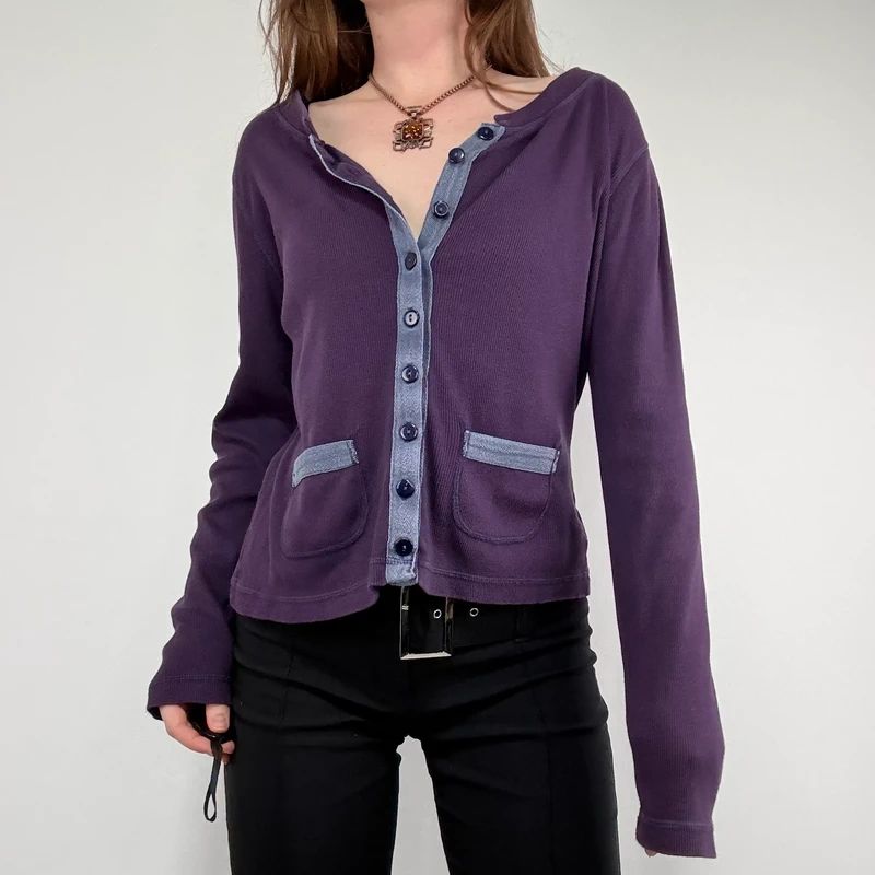 slouchy cotton button long sleeve t-shirt