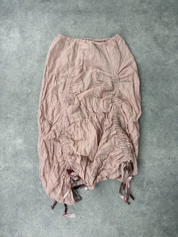 Ruched peachy asymmetric maxi summer skirt