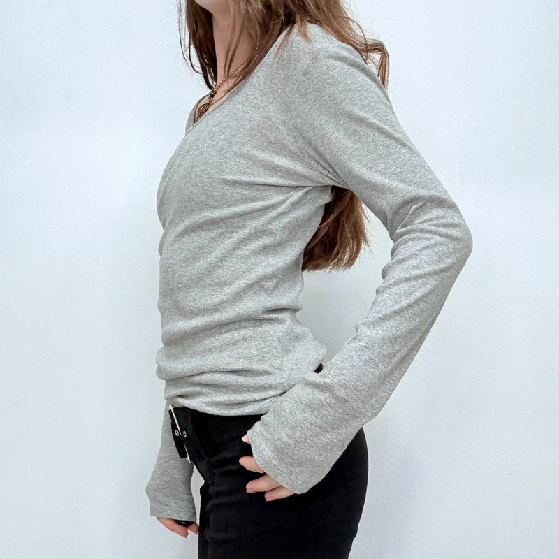 grey slouchy slash neck long sleeve t-shirt
