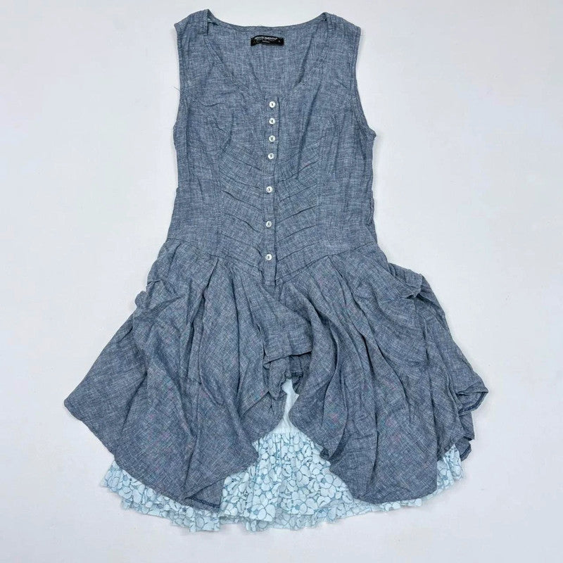 blue puff flared mini dress