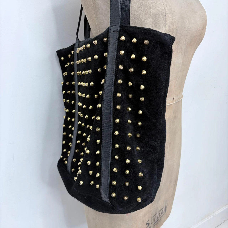 black suede studded hardware bag