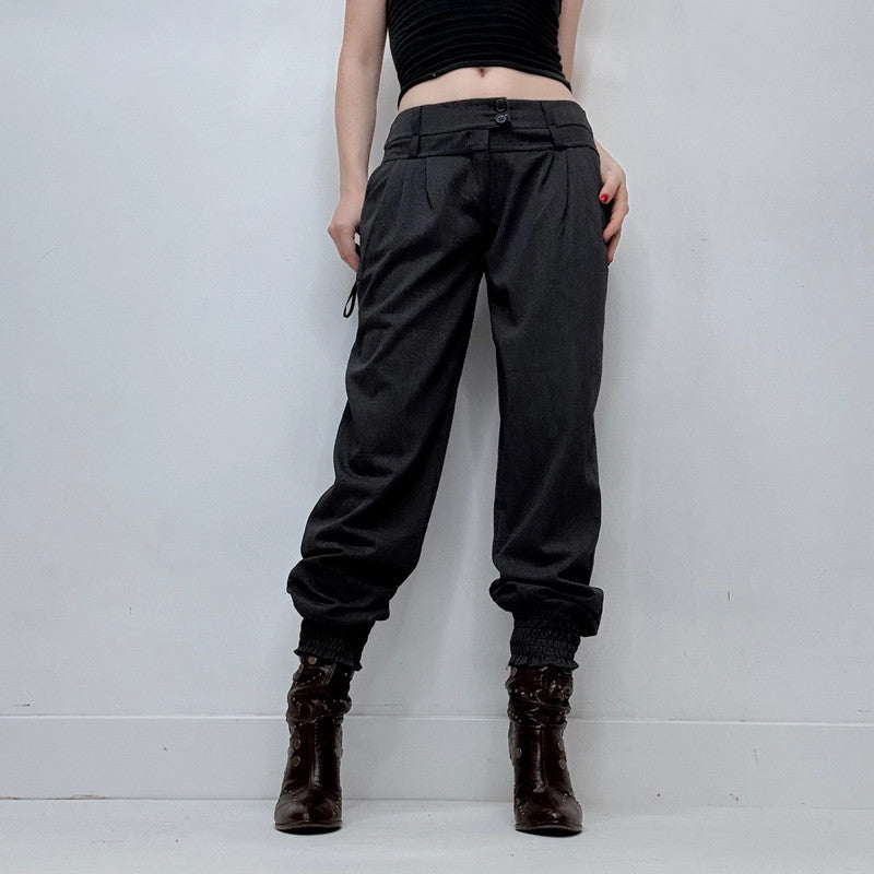 grey pleated front puff slouch trousers