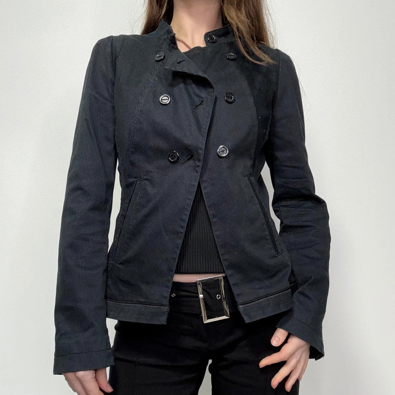 navy pinstripe fitted asymmetric jacket