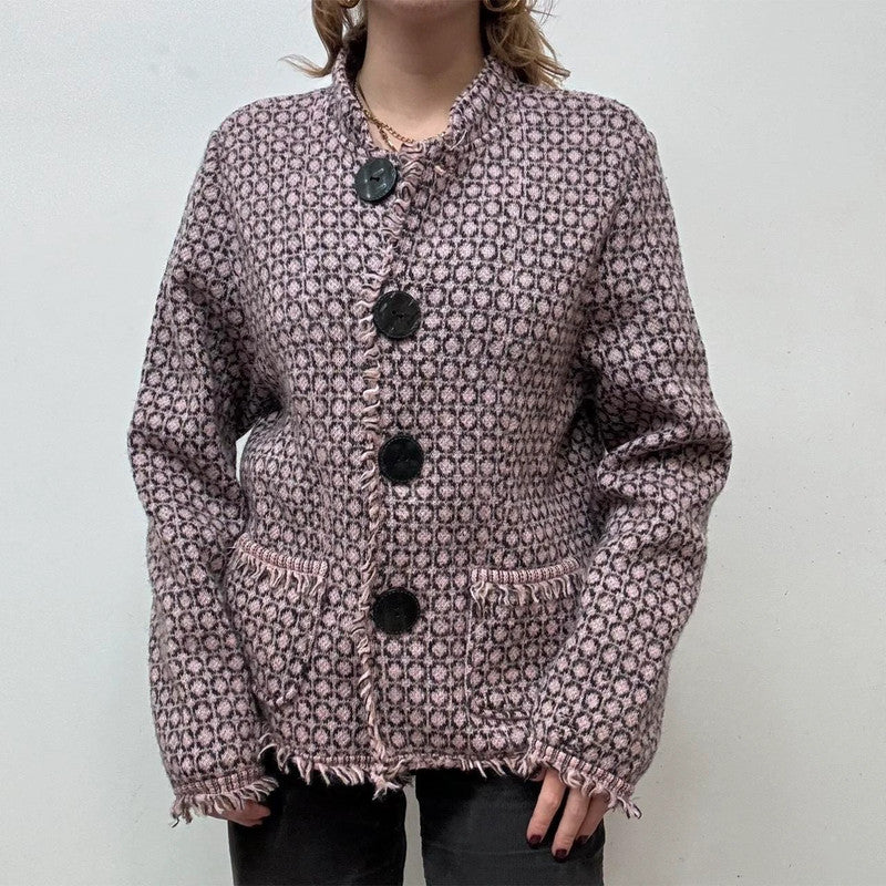 pink patterned wool cardi peacoat