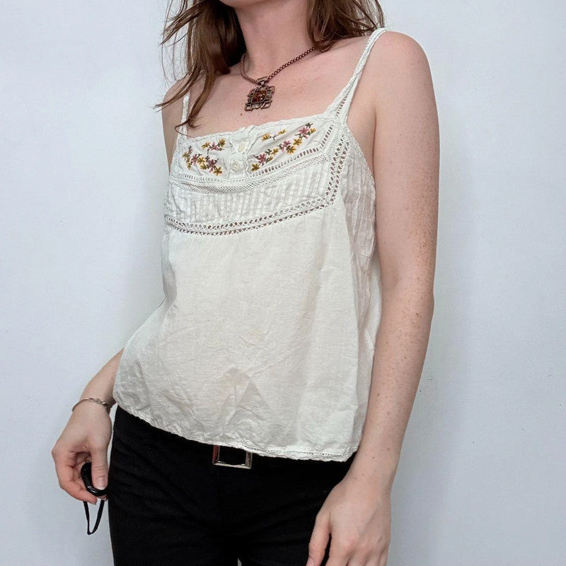 white cotton lace embroidered cami