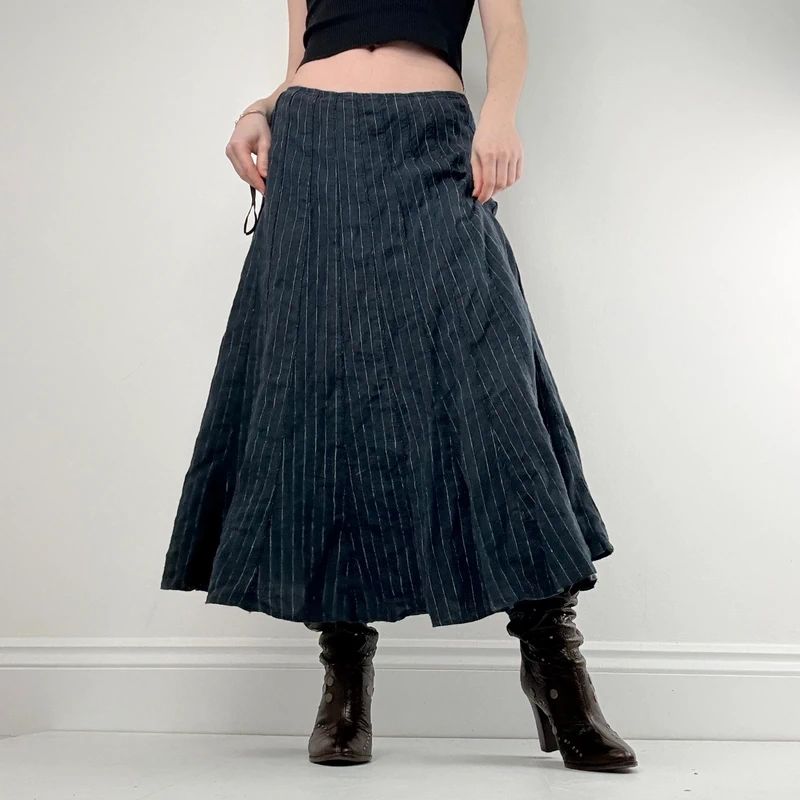 navy linen pinstripe maxi skirt