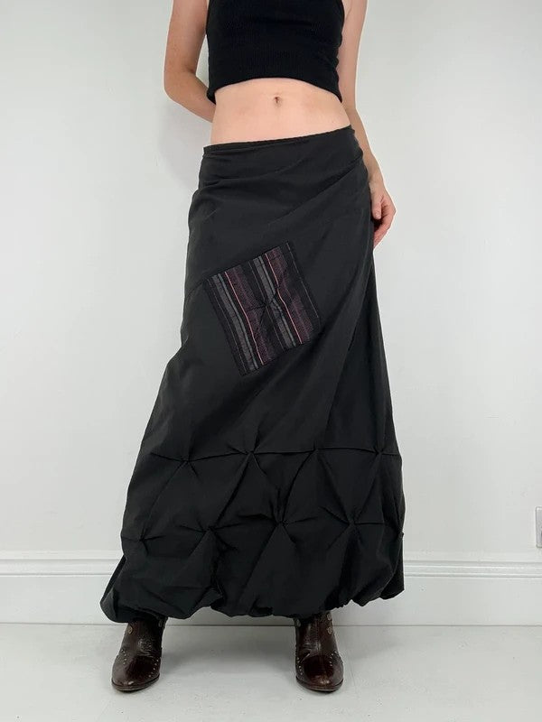 Black pleated puff maxi cargo skirt
