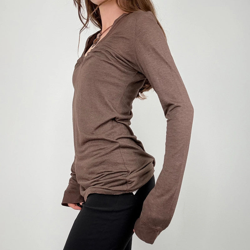 slouchy brown gathered long sleeve t-shirt