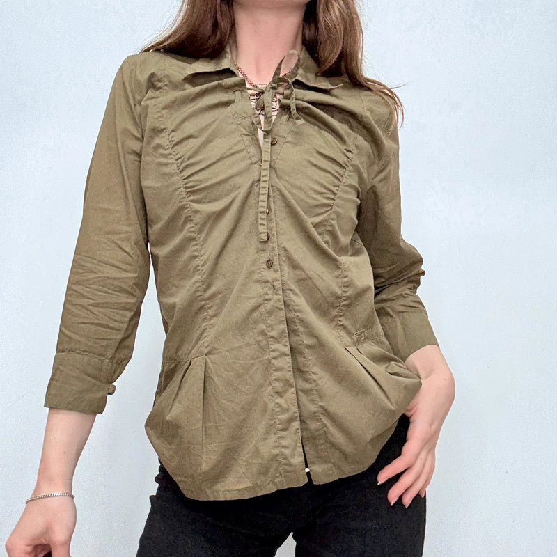 Cop Copine khaki gathered cinched shirt