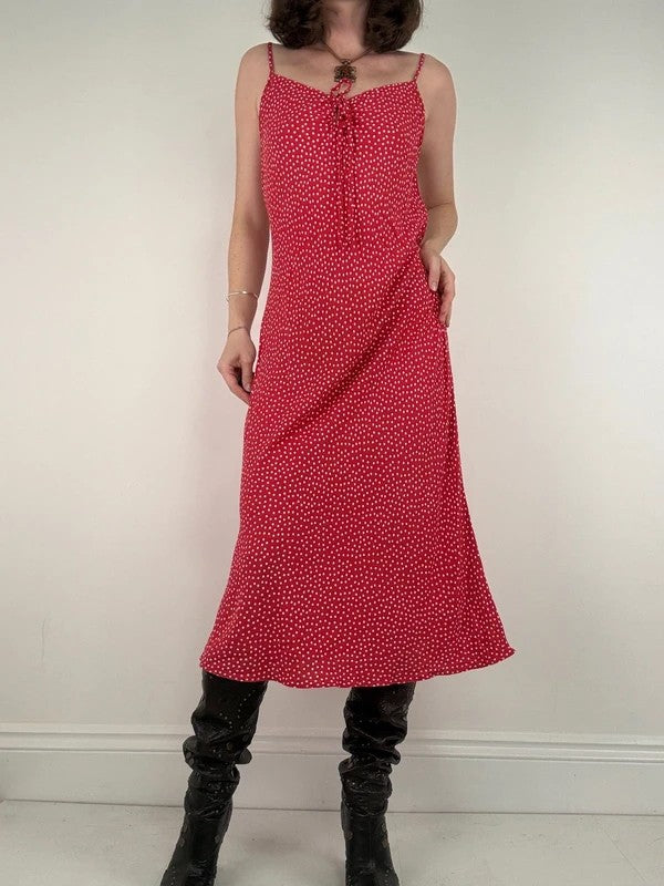 red polkadot cami slip maxi summer dress