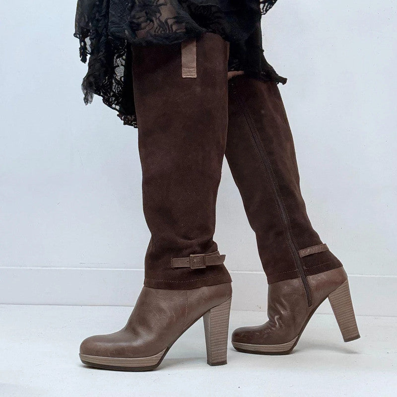 brown leather knee high boots