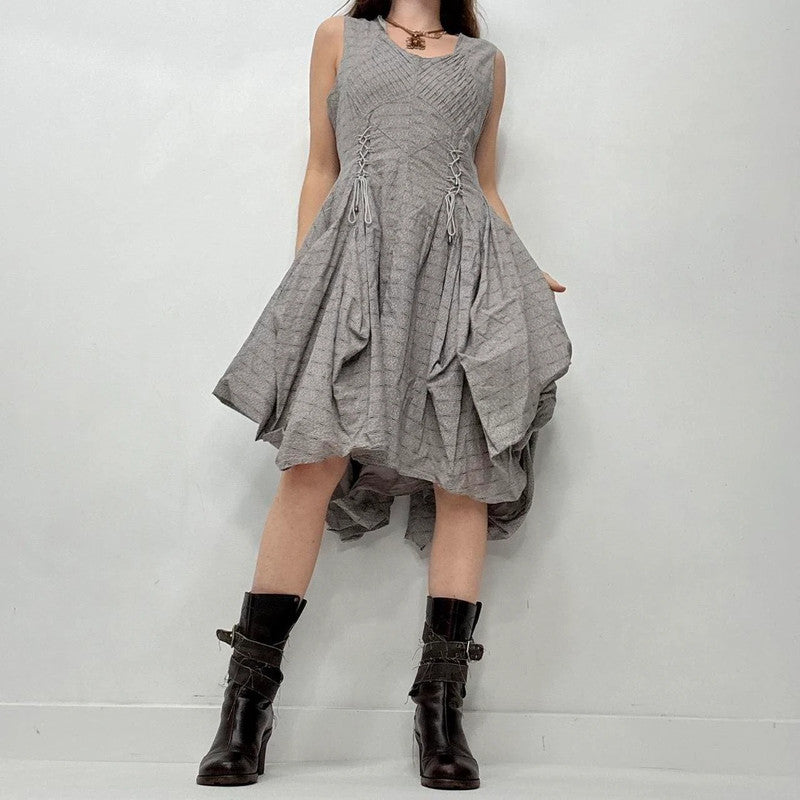 graphic patterned puff gathered balloon dress