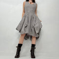 graphic patterned puff gathered balloon dress