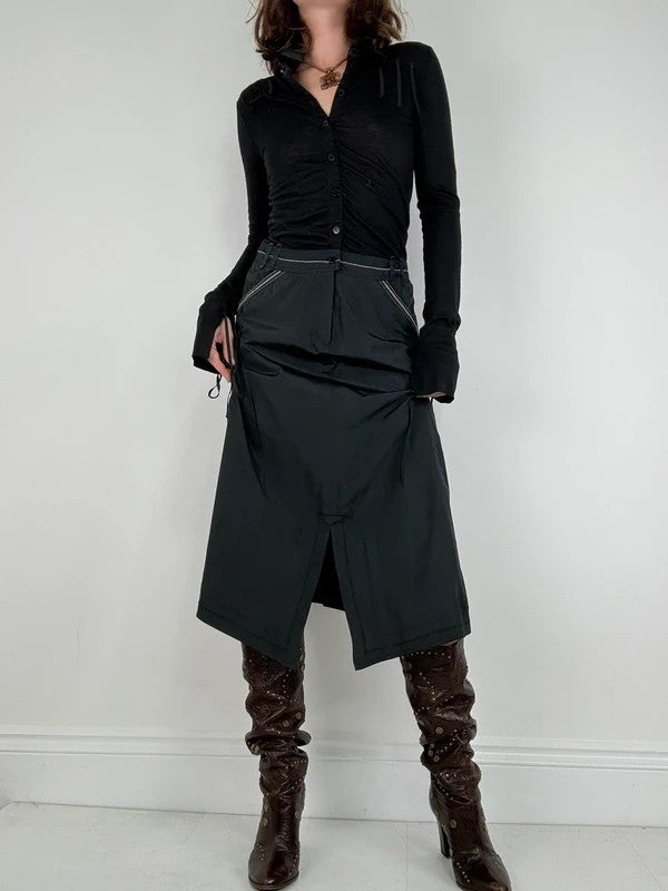 black structured grunge long sleeve dress