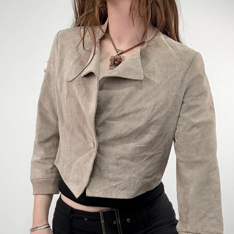 tan suede cropped boxy jacket