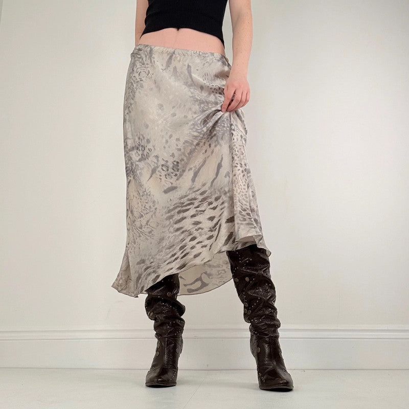 cream silk distressed bias cut maxi skirt