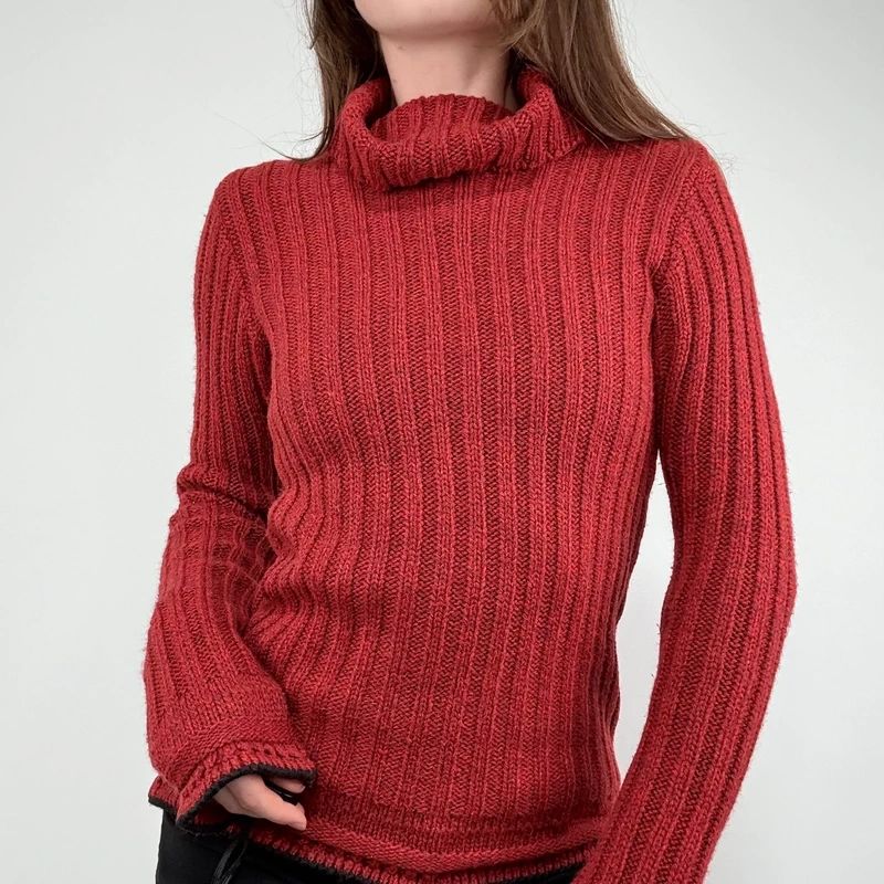 red wool ribbed knit jumper