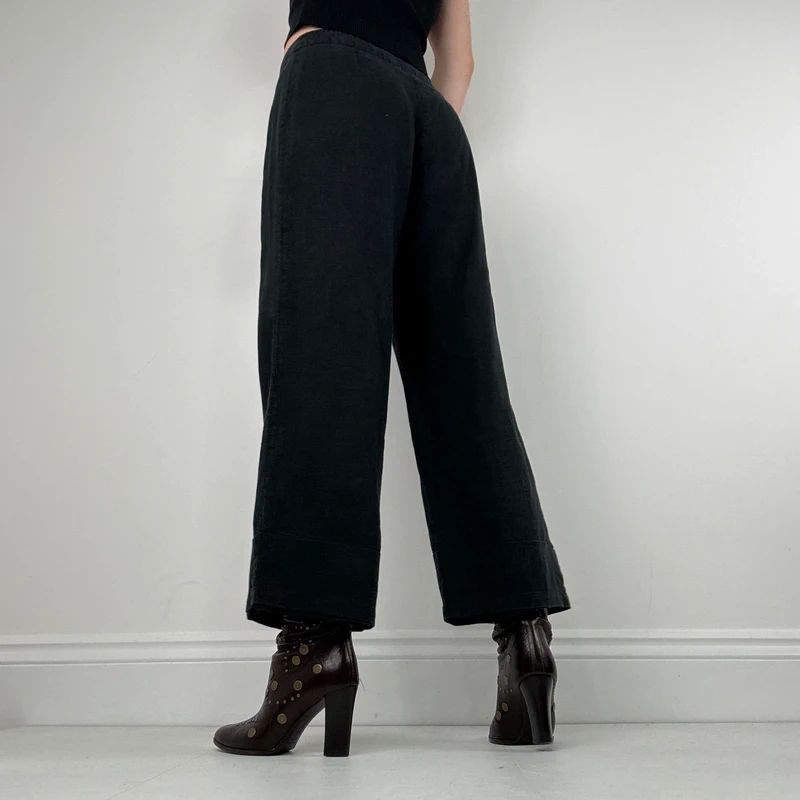 Black linen flared minimalist trousers