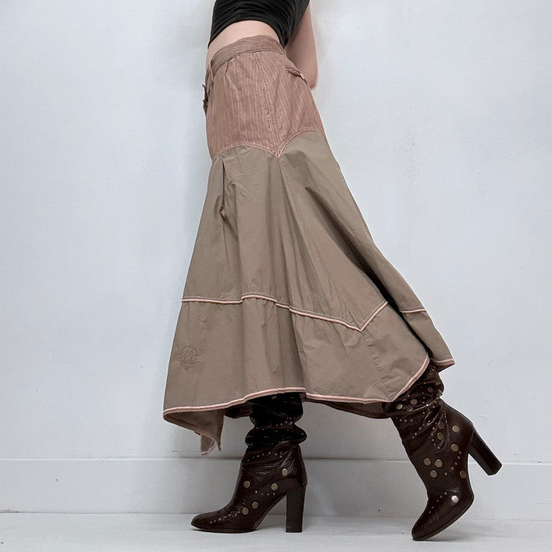 Khaki drop waist pinstripe maxi skirt
