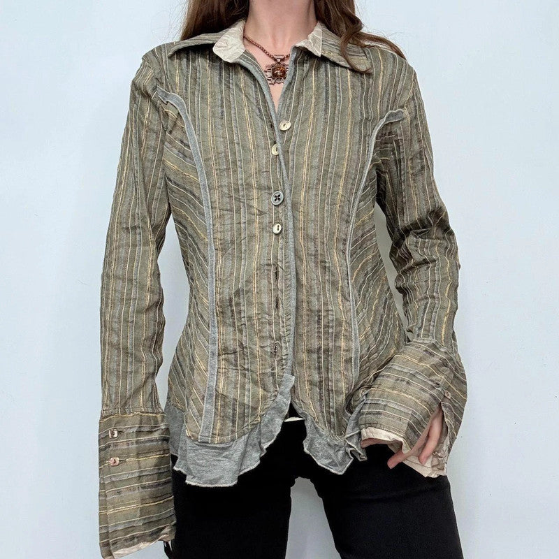 khaki pinstriped flared fairy shirt