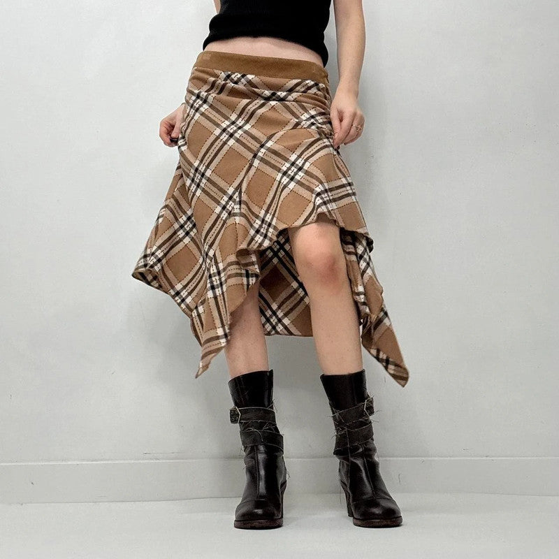 tartan checked asymmetric ruffle skirt